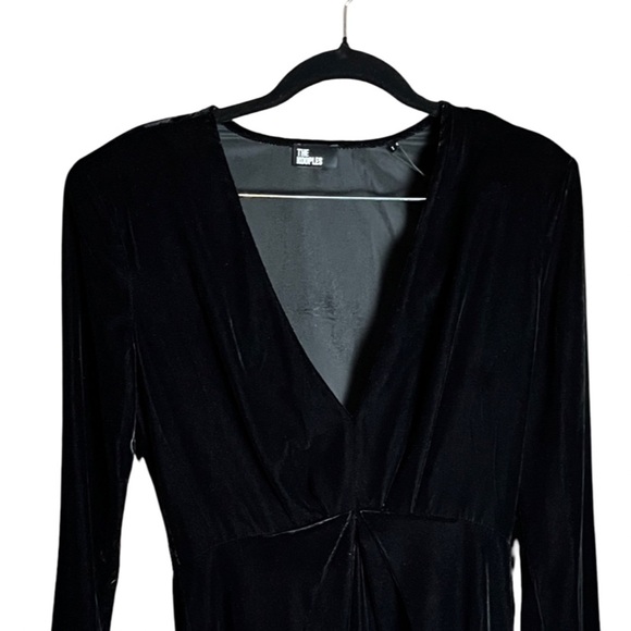 The Kooples Velvet Black Faux Wrap Mini Dress Long Sleeve Size 6 Cocktail Party - Picture 11 of 16